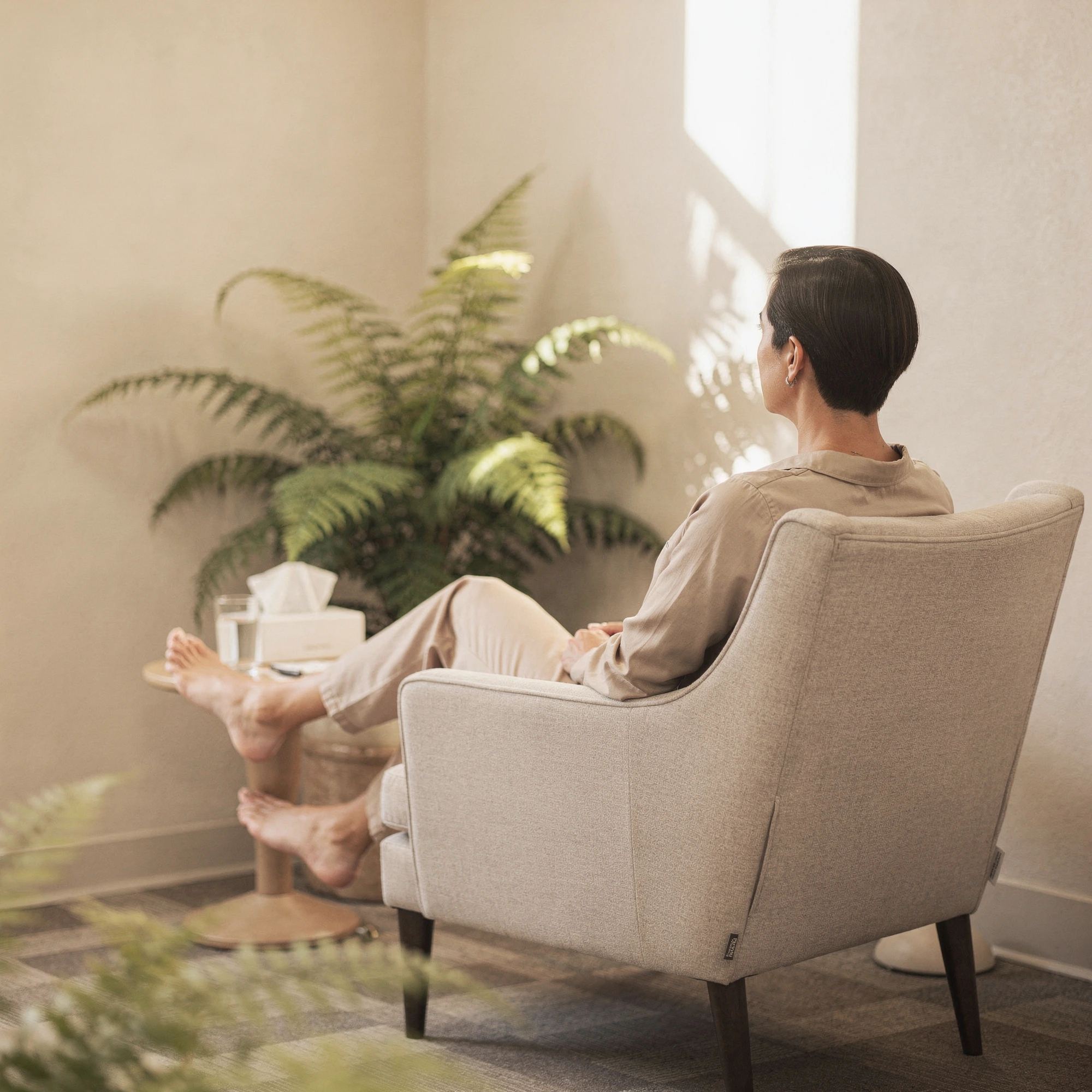 Patient relaxing in a recliner during a Spravato session near Temple, TX